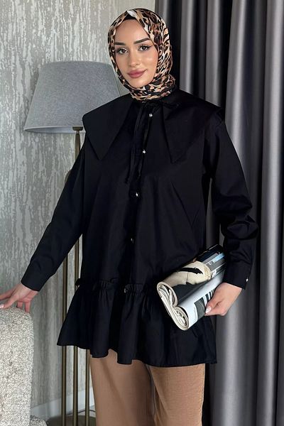 julude Black Collar Detailed Hijab Tunic