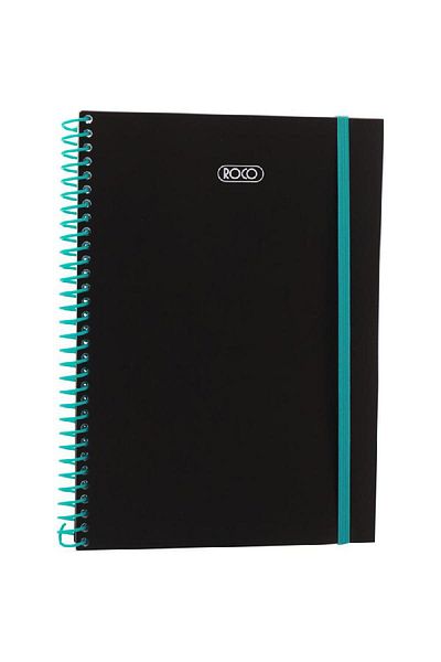 Roco Classic Spiral Notebook – 580 Sheets, Single Ruled, Aqua & Black (Arabic)