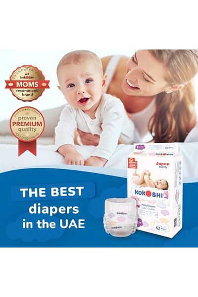 Kokoshi Premium Baby Diapers, Size 3 for babies 5-10kg x 62pcs