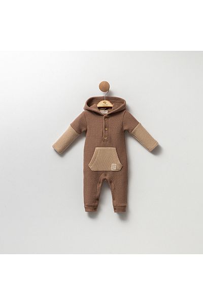 Cassiope Soft Textured Embossed Patterned Hooded Baby Boy Jumpsuit