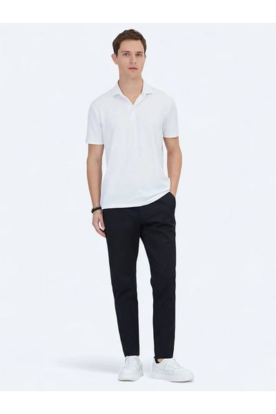 Kip White Jacquard Polo Neck T-Shirt