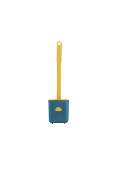 OEM Silicone Toilet Brush with Stand and Flexible Head, Cloud-shaped, Turquoise/Yellow