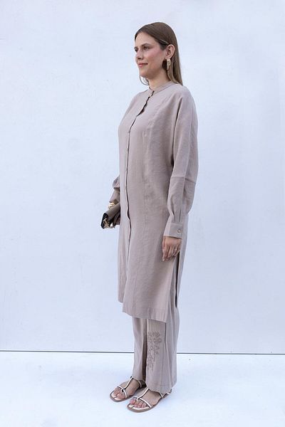 ALLDAY Modal Trousers Suit with Mink-Embroidery Detail