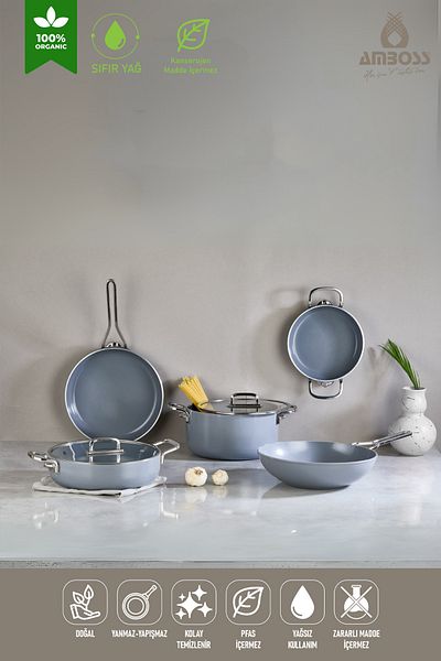Amboss Sera Nova Mix 7 Piece Ceramic Pot Pan Set – Gray