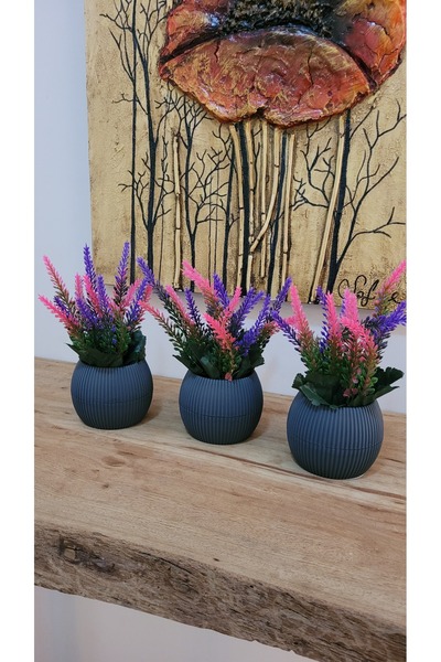 LABURN Artificial Flower Plant in Small Size Pot 3 Pcs, Realistic Artificial Flower Table Decor