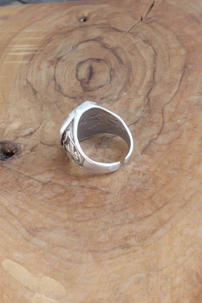 Clariss Axe Pattern Silver Color Adjustable Men's Ring