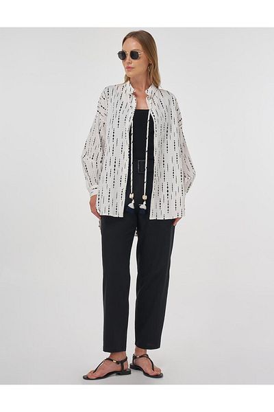 Kayra Tassel Detailed Cotton Tunic Dark Navy Blue