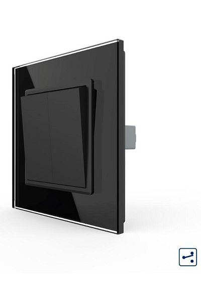 Livolo Intrerupator Dublu Mecanic LIVOLO cu Rama din Sticla - Serie Noua (Negru)