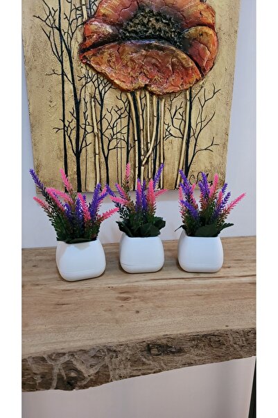 lameko Küçük Boy Saksıda Yapay Çiçek Bitki 3 Adet, Gerçekçi Yapay Çiçek Masa ...