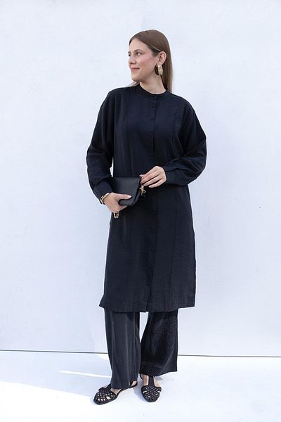 ALLDAY Black-Embroidery Detailed Modal Trousers Suit