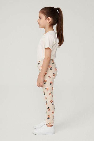 Kyex Pure Dots Girl's Summer Floral Patterned Ecru Leggings