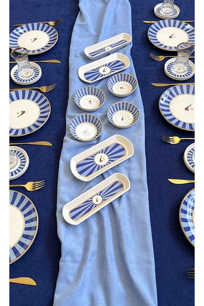 Erbaşlar Love Bird Blue Round 20 Piece Luxury Breakfast Set for 6 People Breakfast Set