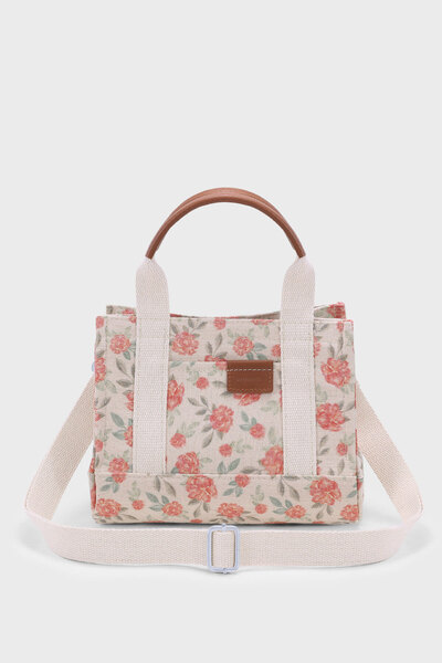 Housebags Kırmızı Çiçek Desenli Tote Kanvas Çanta 279