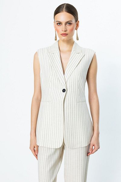 Ekol Stripe Patterned Single Button Vest