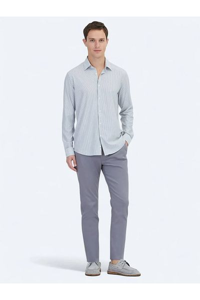 Kip Black Striped Regular Fit Casual Cotton Blended Shirt
