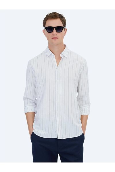 Kip Blue Striped Regular Fit Woven Casual 100% Cotton Shirt