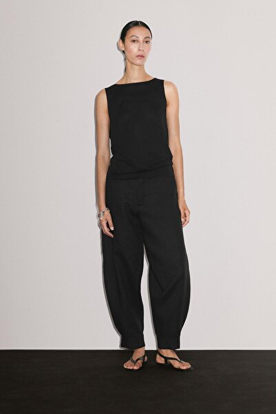 Massimo Dutti Sırtı drapeli derin dekolteli %100 pamuklu top