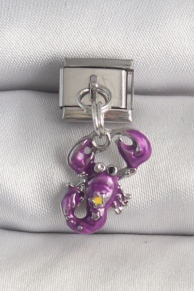 Clariss 316L Steel Silver Color Hanging Purple Crab Model Star Detail Nomination Charm