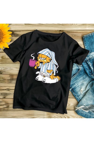 Generic Brand Uykucu Garfield Printed Oversize Children's T-Shirt
