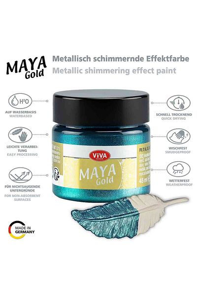 Viva Decor Vopsea acrilică metalică lucioasă Maya-Gold VIVA DECOR, 45ml Albastru turcoaz