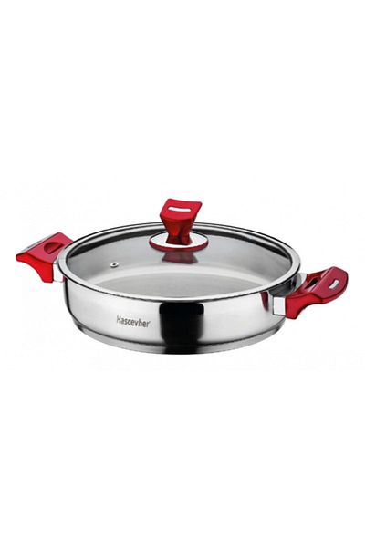 Hascevher Stainless steel pot with glass lid and red handles HASCEVHER YAPRAK 26xh6cm, 2.5l