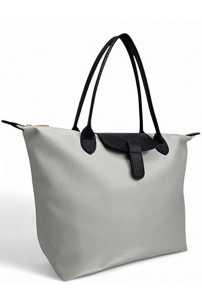 Evident Light Gray Satin Soft Textured Lightweight Tote Women's Shoulder Bag