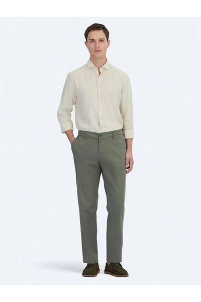 Kip Khaki Straight Woven Jogging Fit Casual Cotton Blended Pants