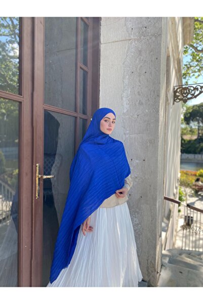 MENESSA شال بامبو مطوي ساكس أزرق