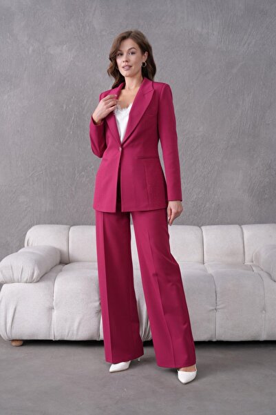 nodilife Taş İşlemeli Kadın Takım Elbise Fuşya