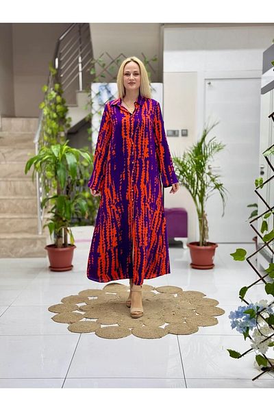 Punta Otantik Sln31121 Cotton Viscose Buttoned Long Selin Dress