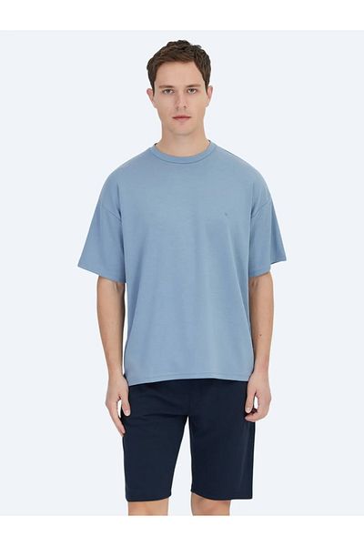 Kip Blue Plain Crew Neck T-Shirt
