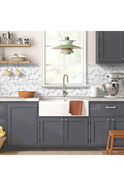 Rabadon Mutfak Tezgah Arası Kaplama Mermer Desenli Yapışkanlı Folyo Fayans Kaplama Sticker 60cm X 100cm