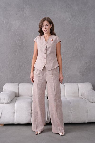 nodilife Women's Suit with Brooch Linen Vest Salmon