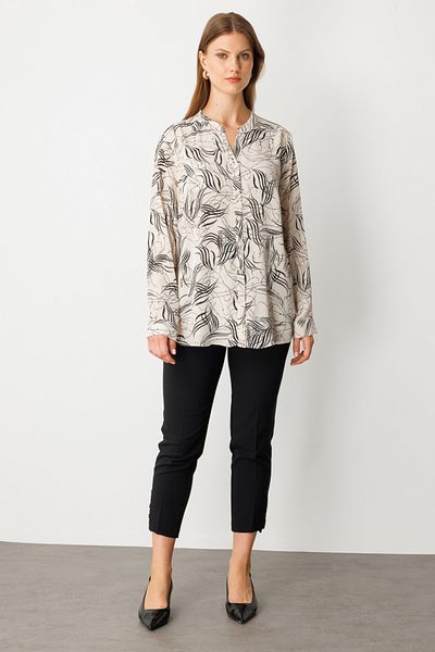 Ekol Judge Collar Patterned Blouse