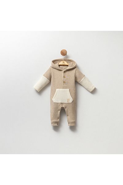 Cassiope Soft Textured Embossed Patterned Hooded Baby Boy Jumpsuit