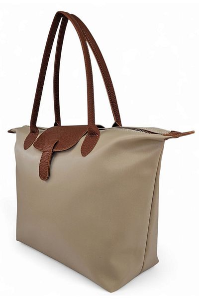 Evident Sand Beige Satin Soft Textured Lightweight Tote Women's Shoulder Bag