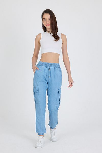 Rodi Women's Jeans with Cargo Pockets on the Side and Elastic Legs 5041