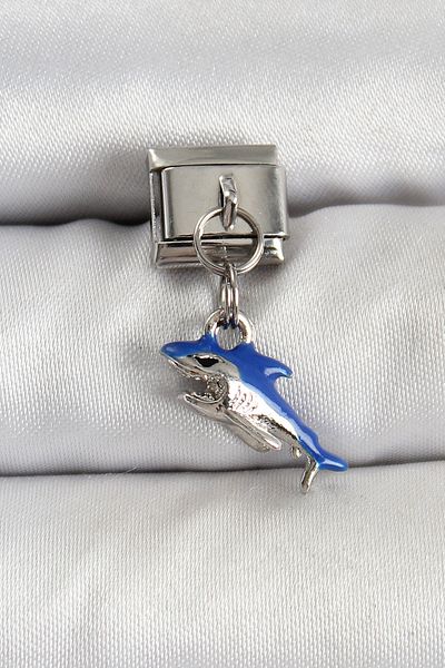 Clariss 316L Steel Dangle Shark Model Silver Color Nomination Charm