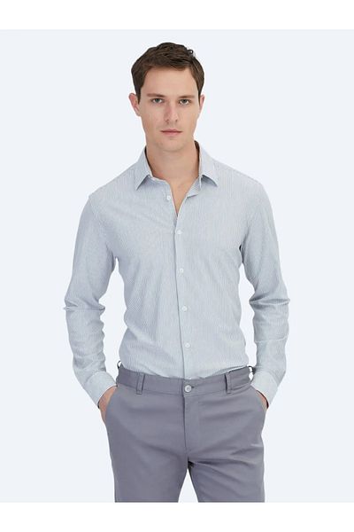 Kip Black Striped Regular Fit Casual Cotton Blended Shirt