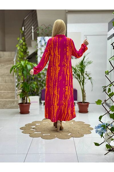 Punta Otantik Sln31126 Cotton Viscose Buttoned Long Selin Dress