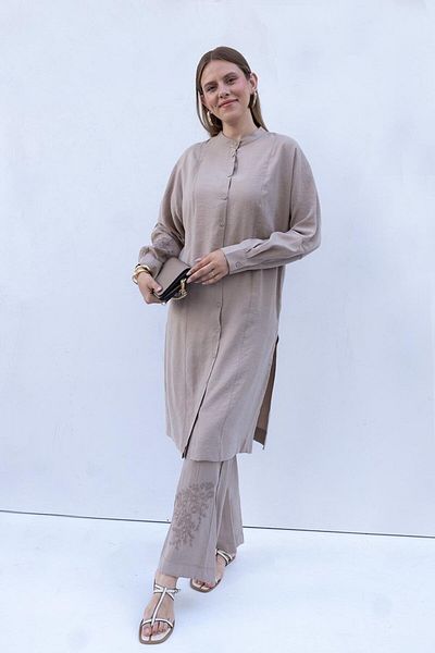 ALLDAY Modal Trousers Suit with Mink-Embroidery Detail