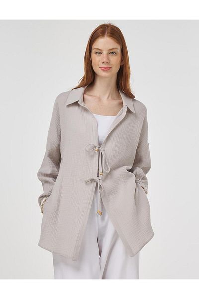 Kayra Lace-Up Muslin Tunic Light Gray