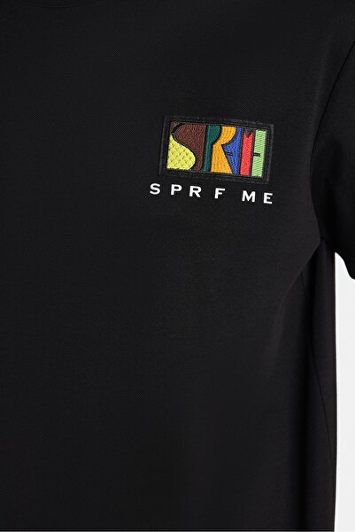 Tudors Relax Fit Άνετη εφαρμογή Βαμβακερή μπροστινή και πίσω εκτύπωση και λεπτομέρεια κεντήματος Crew λαιμόκοψη Λευκό μαύρο μπλουζάκι