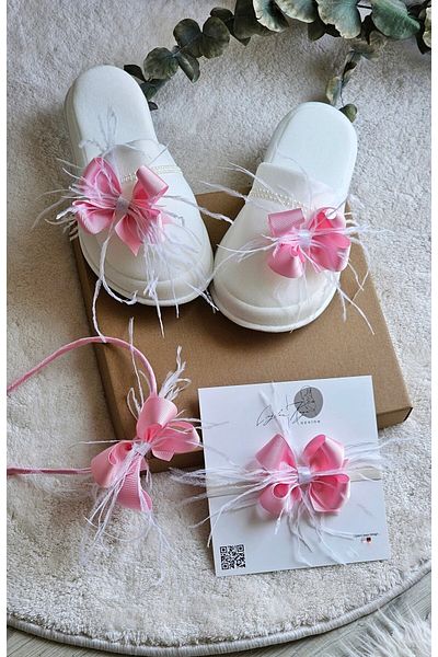 çiğdem kaya design Special Design Feather Bow Mother Baby Maternity Crown Set