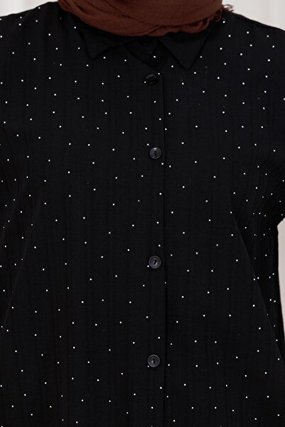 Sevitli Bust Stone Detailed Oversize Tunic-Black