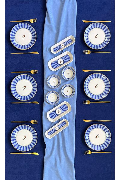 Erbaşlar Love Bird Blue Round 14 Piece Luxury Breakfast Set for 6 People Breakfast Set