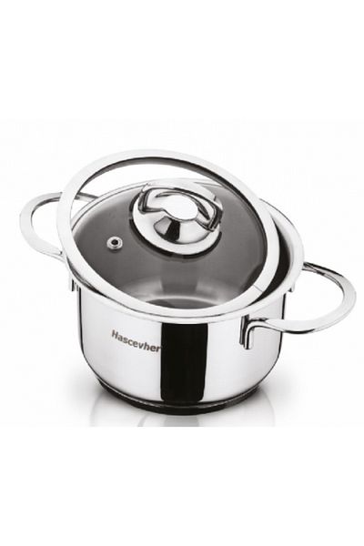 Hascevher Hascevher stainless steel pot with heat-resistant glass lid 16cm