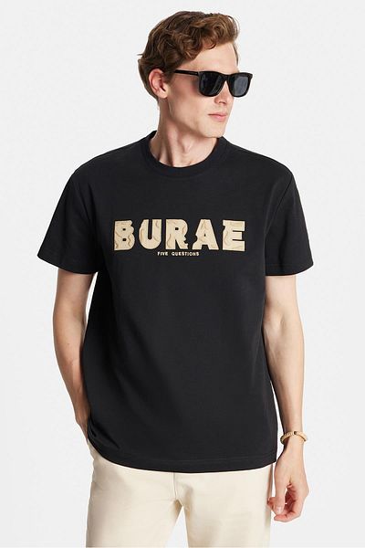 Tudors Relax Fit Relaxed Cut 100% Cotton Crew Neck Black Men's T-Shirt with Front Embroidery Detail