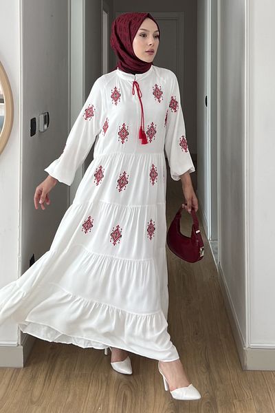 Saklı Butik Liya Bukle Embroidered Dress Sk-8533
