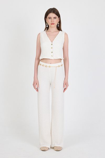Rays White V-Neck Vest and Pants Set 3000